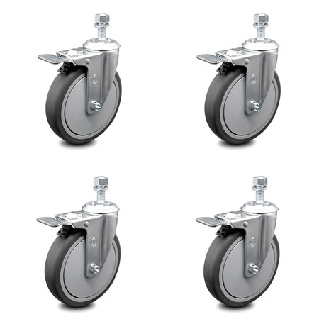 Service Caster 6 Inch Thermoplastic Rubber Swivel 10mm Stem Caster Set Total Lock Brake SCC SCC-TSTTL20S614-TPRB-M1015-4